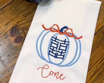 Personalized Chinoiserie Pumpkin Cotton Tea Towel - Custom White Cotton Accent Towel - Personalized Guest Towel - Thanksgiving Towel - Fall