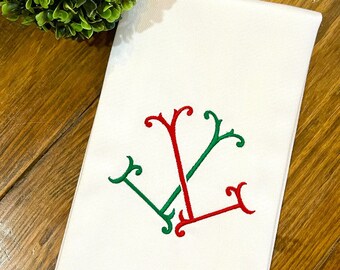 Couture Monogram Double Letter Cotton Tea Towel - Custom Accent Towel - Personalized Guest Towel - Housewarming Gift - Fancy Monogram