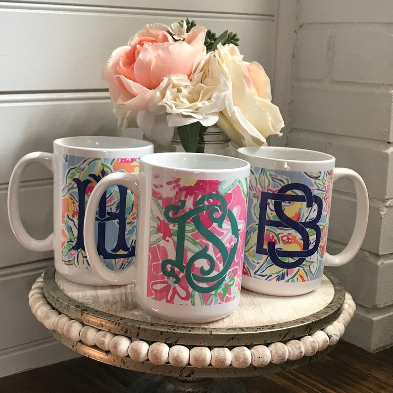 Preppy Prints Monogrammed Mug Monogrammed Coffee Cup Etsy