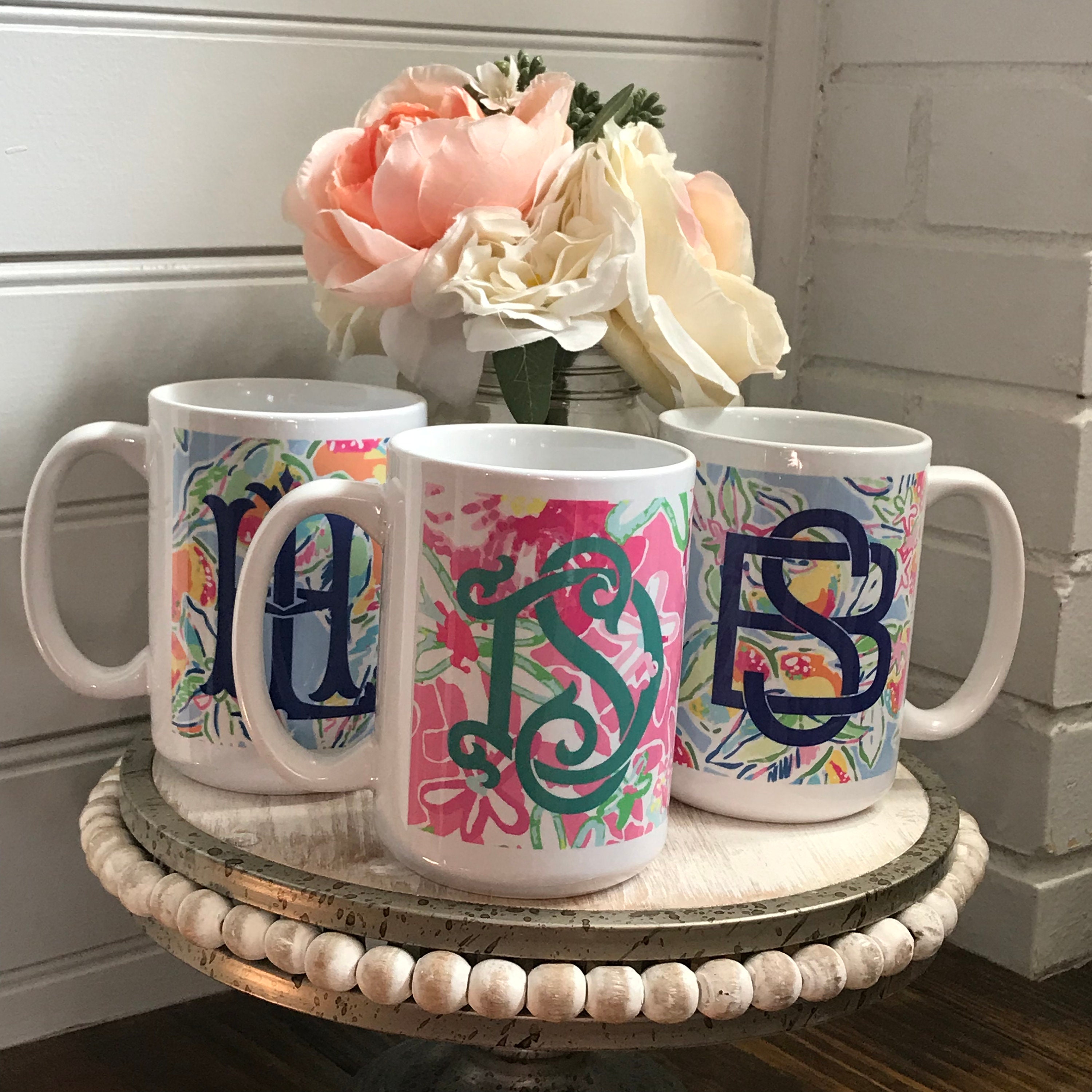 Preppy Prints Monogrammed Mug Monogrammed Coffee Cup Etsy