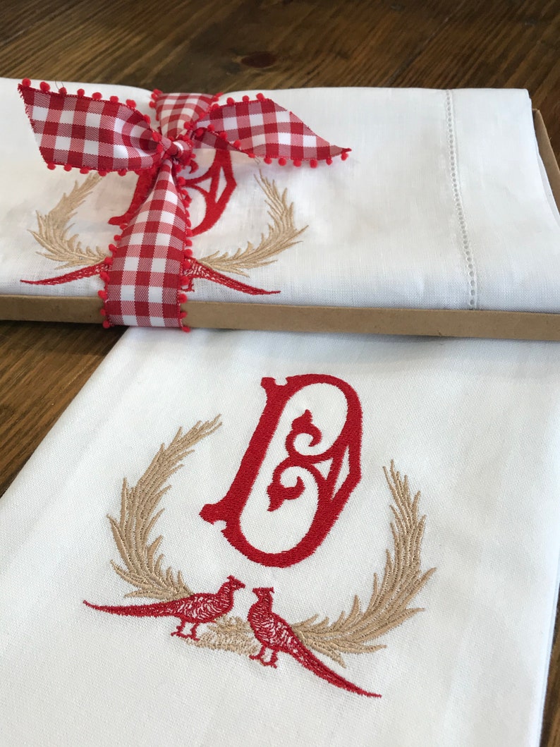 Monogrammed Linen Hemstitch Table Runner Personalized Etsy