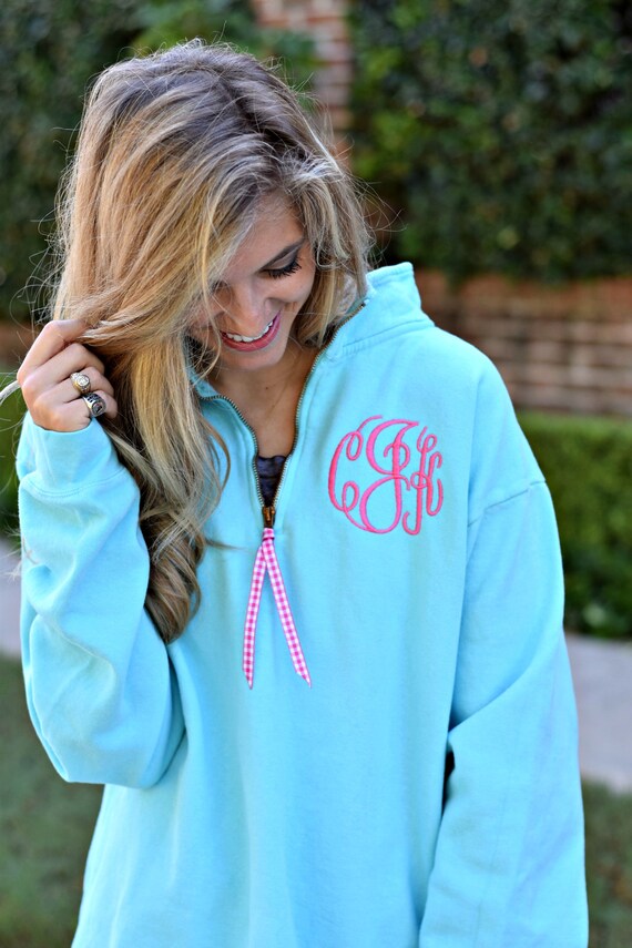 Comfort Colors Monogrammed Quarter Zip Sweatshirt Monogram Etsy