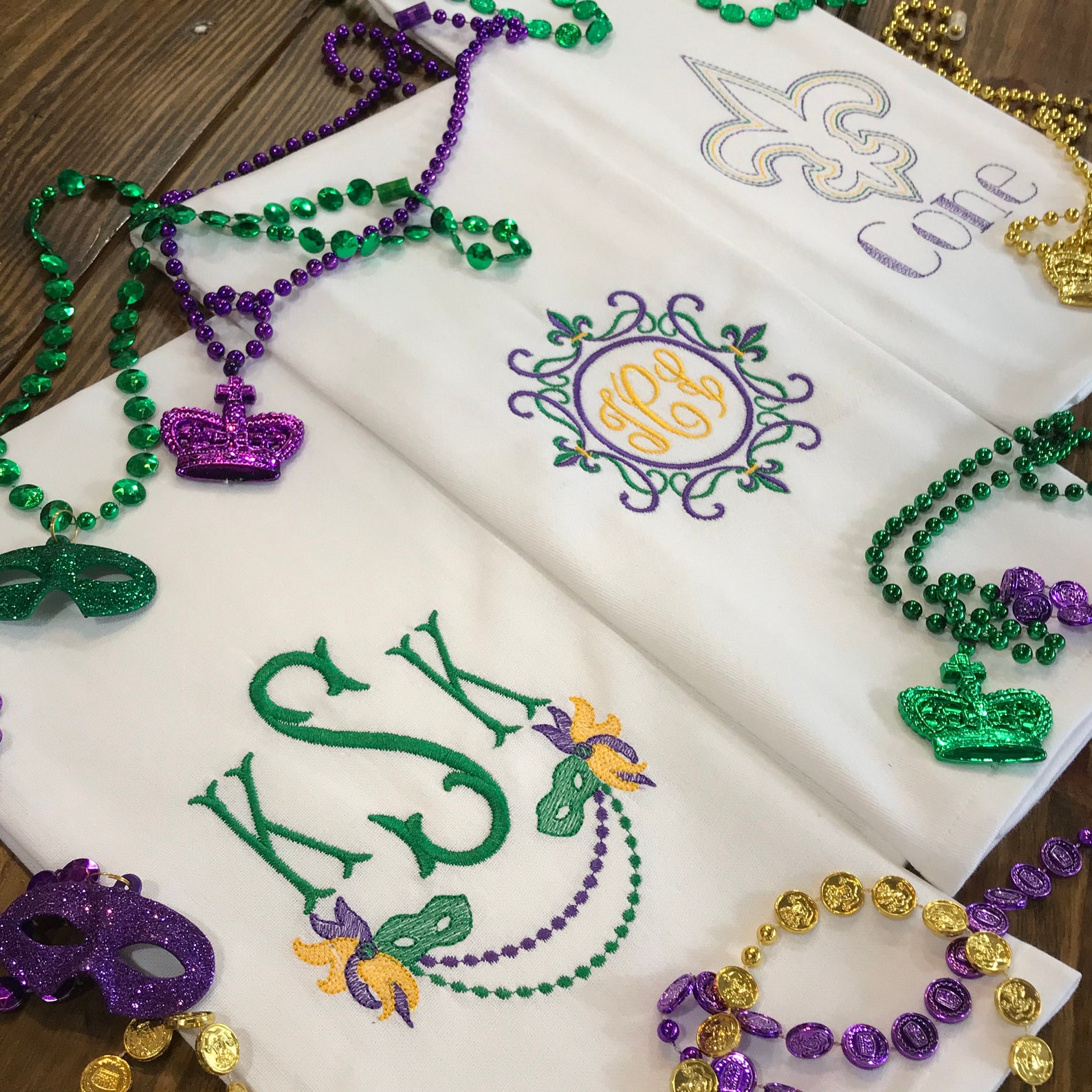 Mardi Gras Monogrammed Cotton Tea Towel Custom White Cotton Etsy