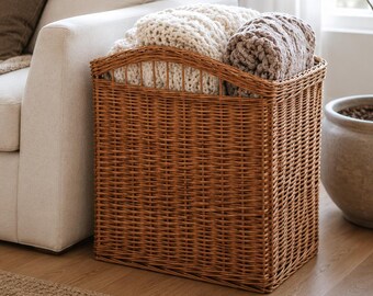 Large Wicker Storage Basket, Handwoven Blanket & Toy Basket