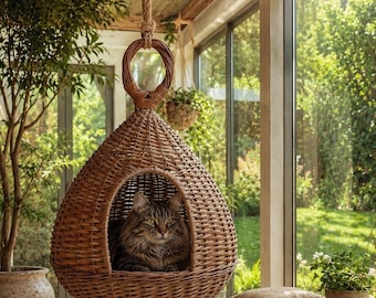 Wicker Cat Hammock, Hanging Cat Bed, Wicker Cat Bed, Cat Swing Bed, Pet Hanging Bed, Cat Basket Bed, Cat Hanging Basket, Outdoor Cat Bed