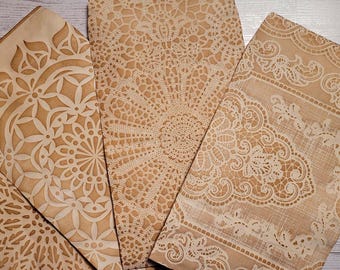 Kaffee Gefärbte Spitze Katalog Umschläge 6x9 (4, 8, 12 Packungen) | Vintage Lace Print Junk Journal Ephemera