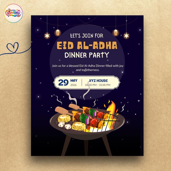 Eid Al Adha Dinner Invitation | Party Invite | Editable Canva Template | Printable | Instant Download