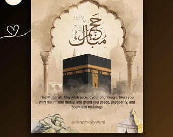 Hajj Mubarak Card | Islamic Printable | Hajj Gift | Canva Template | Animated | Instant Download 2026