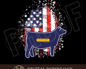 Imagen digital de un novillo de exhibición patriótica (descarga PNG) / exhibición de ganado / archivo DTF para exhibición de ganado