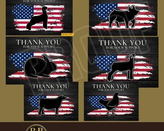 Livestock Buyer Thank You Card | 20 livestock stock show Animal Thank You Card | Show Pig, Steer, Lamb, Goat, Rabbit & Chicken | Livestock