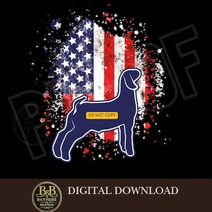 May include: A dark blue silhouette of a goat stands against a distressed American flag background with red, white, and blue paint splatter effects. A yellow rectangular label with the black text DO NOT COPY is centred on the goat's body.