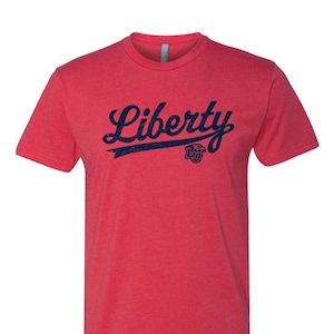 Liberty University Shirt Flames Script Logo Premium Unisex Short Sleeve Super Soft Officially Licensed Red T-shirt Apparel Top Tee