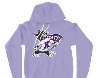 Kansas State University Apparel K-State Wildcats Vintage Fighting Willie Mascot Logo Lavender Light Purple Unisex Hoodie Sweatshirt