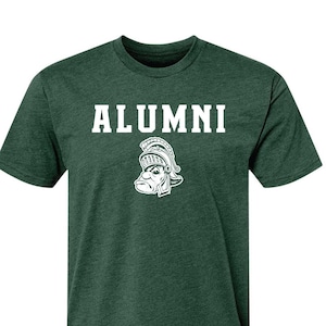 Michigan State Shirt MSU Alumni Shirt with Gruff Sparty Logo Super Soft Short Sleeve Heather Green Tshirt Comfy Tee for Men and Women