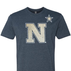 USNA Shirt US Naval Academy Midshipmen Primary Logo N Star Super Soft T-shirt (Navy Blue) Comfy Tee for Men and Women