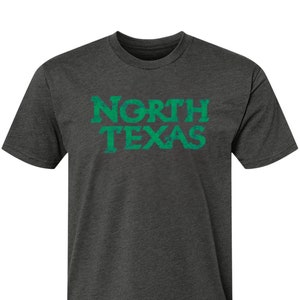 University of North Texas Mean Green Wordmark Logo Unisex T-shirt (Green on Charcoal Gray)