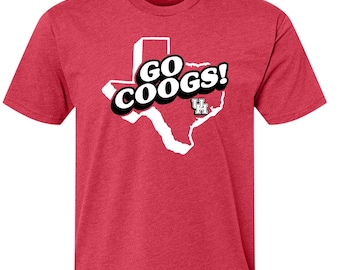 University of Houston Shirt UH Go Coogs with Texas Outling Heather Red Unisex Short Sleeve Super Soft Officially Licensed Tshirt Apparel Tee