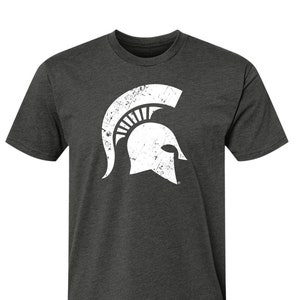 Michigan State University Shirt MSU Spartans Helmet Sparty Head Short Sleeve Super Soft Officially Licensed Charcoal Grey Tshirt Apparel Tee