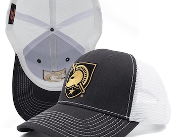 West Point Hat Army Black Knights Charcoal and White Trucker Hat Baseball Cap, Embroidered Shield, Game Day Gift for Husband or Dad