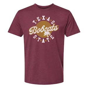 Texas State University Shirt TXST Bobcats with Stars Soft Heather Maroon Unisex Short Sleeve Super Soft Officially Licensed T-shirt Apparel