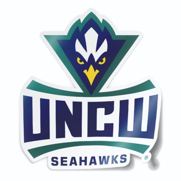 UNC Wilmington Seahawks UNCW Stacked Logo Vinyl Car Decal Sticker for windows, laptops, water bottles, corn hole boards, coolers, anywhere