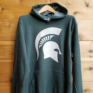 Michigan State University Spartan Helmet Unisex Hoodie Sweatshirt (White on Green)