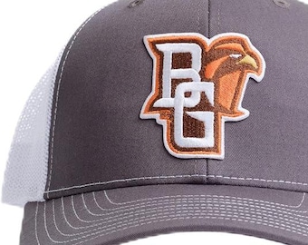 Bowling Green State University Falcons BGSU BG Logo Embroidered Baseball Hat Trucker Cap Snapback - Charcoal and White