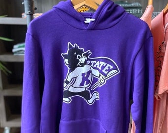 Kansas State University Wildcats Vintage Fightin' Willie Mascot Logo Purple Unisex Hoodie Sweatshirt