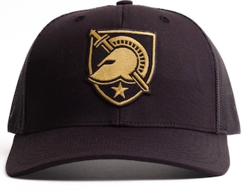 West Point Hat Army Black Trucker Hat, Helmet Shield Logo United State Military Academy Baseball Cap, Game Day Gift for Husband or Dad