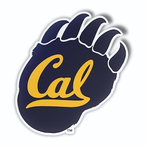 May include: A navy blue bear paw print with a gold "Cal" logo. The paw print has five claws and a white outline.
