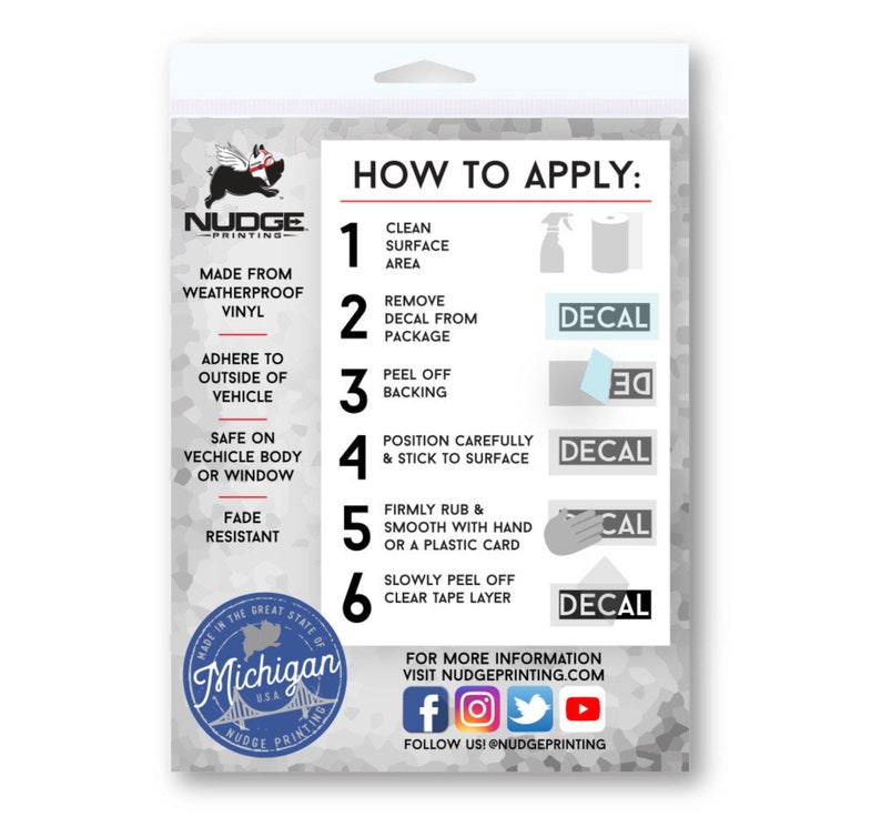 Nudge Printing How to Apply Car Decals Stickers Instructions on packaging