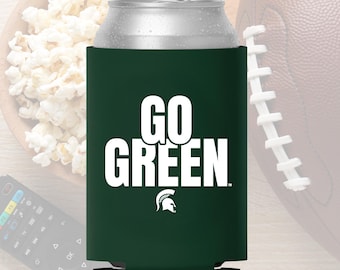 Michigan State University GO GREEN Can Cooler, Officially Licensed MSU Spartans 12oz Can Sleeve Beverage Holder Cozie Gifts for Fans