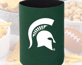 Michigan State University Spartan Helmet Can Cooler, Officially Licensed MSU Spartans 12oz Can Sleeve Beverage Holder Cozie Gifts for Fans