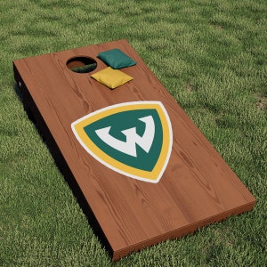Wayne State University Warriors Full Color Shield Logo Cornhole Decal (Green & Gold) (Contains 1 Decal, Boards not included)
