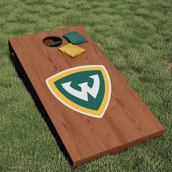 Wayne State University Warriors Full Color Shield Logo Cornhole Decal (Green & Gold) (Contains 1 Decal, Boards not included)