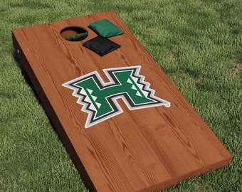 Calcomanía para cornhole con el logotipo del bloque H de Rainbow Warriors de la Universidad de Hawái (contiene 1 calcomanía, tablas no incluidas)