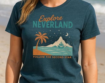 Explore Neverland Shirt – Second Star to the Right Tee, Peter Pan Inspired Unisex T-Shirt, Super Soft Disney Park Outfit for Adults