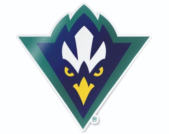 UNC Wilmington Seahawks Sammy C Hawk Head Car Decal Sticker in Teal, Navy, and Gold for windows, laptops, water bottles, corn hole boards