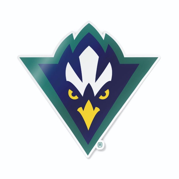 UNC Wilmington Seahawks Sammy C Hawk Head Car Decal Sticker in Teal, Navy, and Gold for windows, laptops, water bottles, corn hole boards