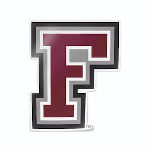 May include: A maroon letter F with a gray outline and a black border. The letter is in a bold, blocky font. The letter is surrounded by a white background. The letter F has a trademark symbol below it.