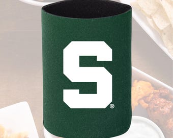 Michigan State University Spartans Block S Can Cooler, Officially Licensed MSU Spartans 12oz Can Sleeve Beverage Holder Cozie Gifts for Fans