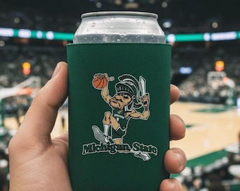 Michigan State University Dunking Sparty Can Cooler, Officially Licensed MSU Spartans 12oz Can Sleeve Beverage Holder Cozie Gifts for Fans