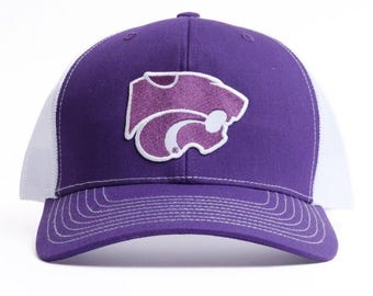 Kansas State University Purple Hat Powercat Embroidered K-State Wildcats Adjustable Trucker Baseball Cap for Students, Fans, Alumni