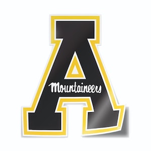 May include: Black and gold letter A with the word "Mountaineers" in white script inside the letter.