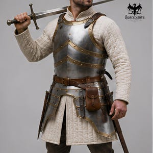 Medieval Knight Gothic Cuirass ~ Handcrafted Steel Brass Trim Design Chest Plate Armor | Fantasy Warrior Breastplate For Larp & Cosplay