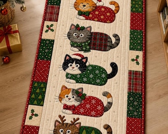 Merry Meows 03533D- Xmas Cat Quilt Pattern, Christmas Kitty Applique Runner, Printed Quilt Pattern for Cat Lovers
