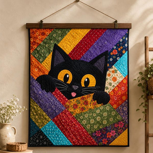 Patron de courtepointe murale Chat noir Mystic Moon Scrap Cat 03410D – Guide de couture pour appliqué et patchwork