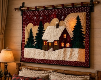 Winter Solace 02769D - Rustic Winter Cabin Applique Quilt Pattern, Snowy Pine Tree Wall Hanging (Printed Paper)