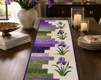 Violet Path 03379D -   iris floral pattern, garden quilt pattern, Pattern Table Runner