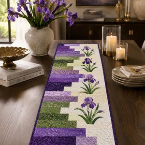 Violet Path 03379D Quilt Pattern – Applique Table Runner, Patchwork Floral Design